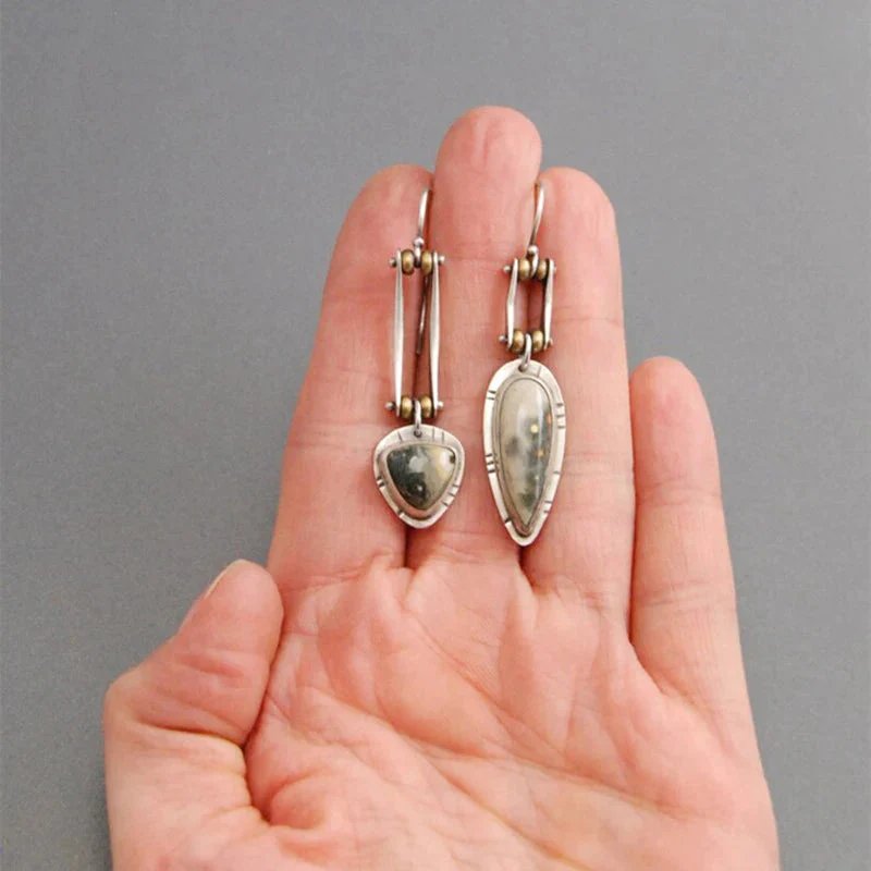 Asymmetric Mixed-Metal Stone Drop Earrings