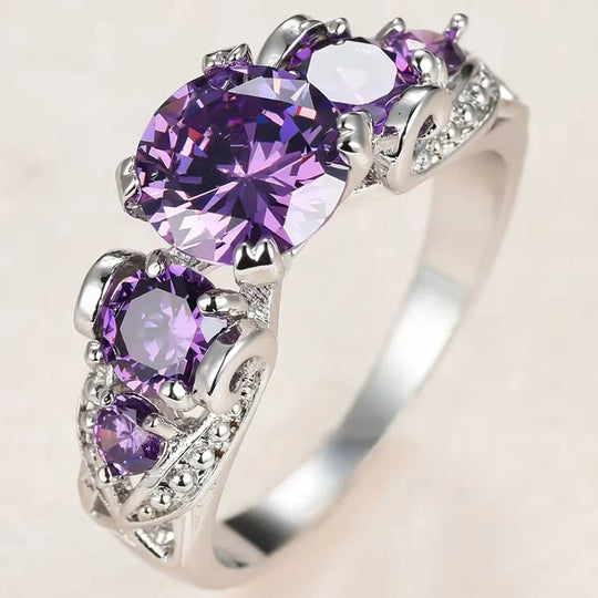 Prong-Set Amethyst Sterling Silver Ring
