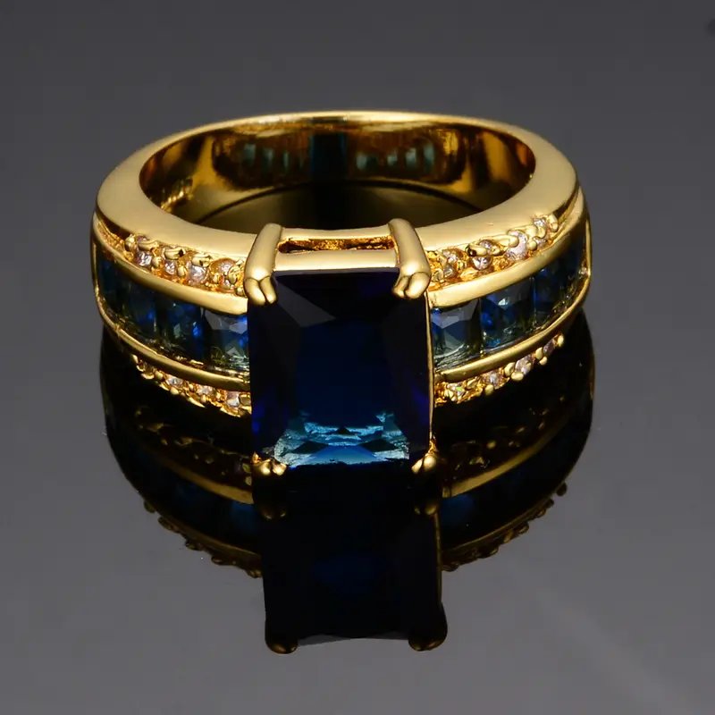 Square-Cut Sapphire Gold Statement Ring