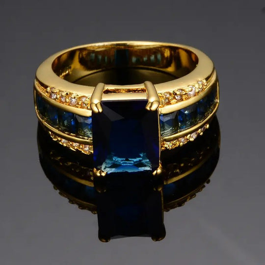 Square-Cut Sapphire Gold Statement Ring