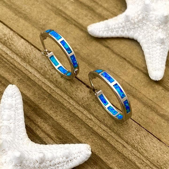 Sterling Silver Opal Inlay Hoop Earrings