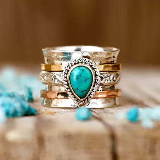 Turquoise Stone Ring and Teardrop Stud Earrings Set