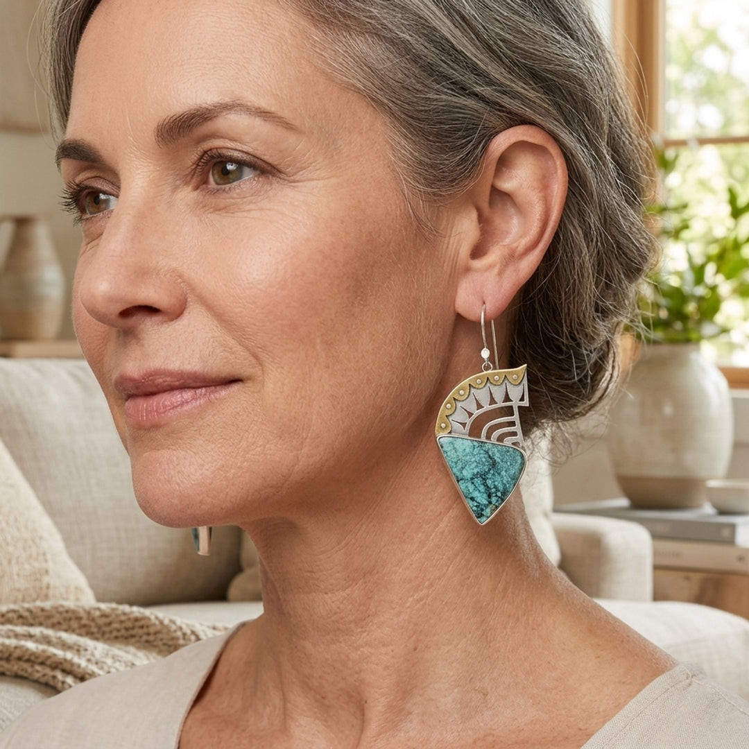Turquoise Stone Geometric Dangle Earrings