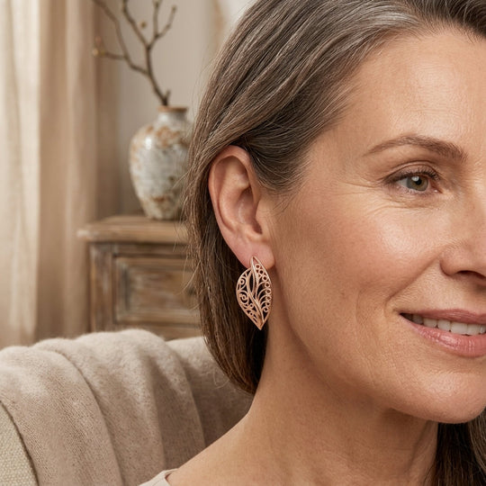 Filigree Gold Leaf Stud Earrings