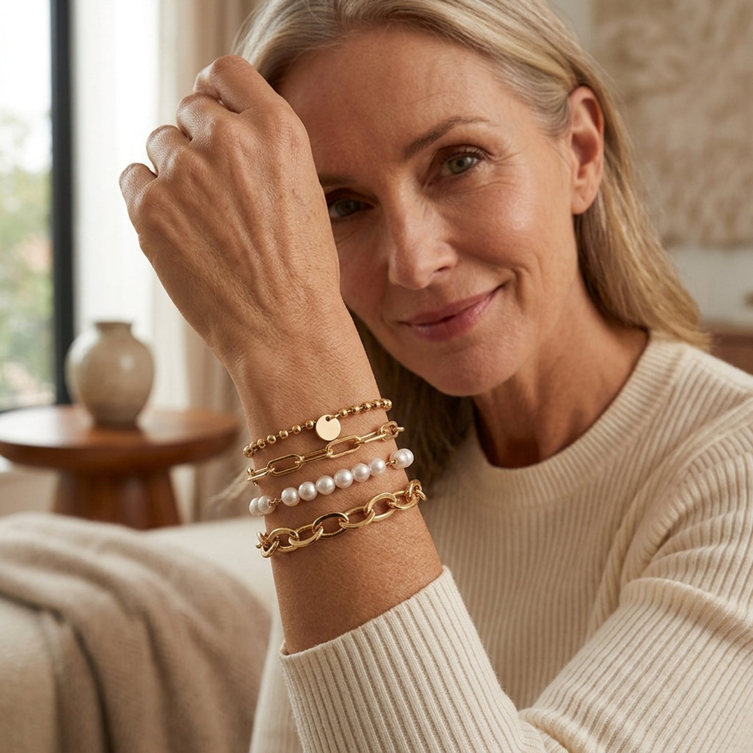 Gold-Plated Pearl Chain Bracelet Set