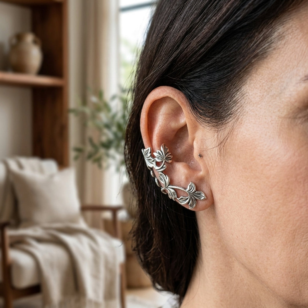 Vintage Leaf Sterling Silver Ear Cuffs
