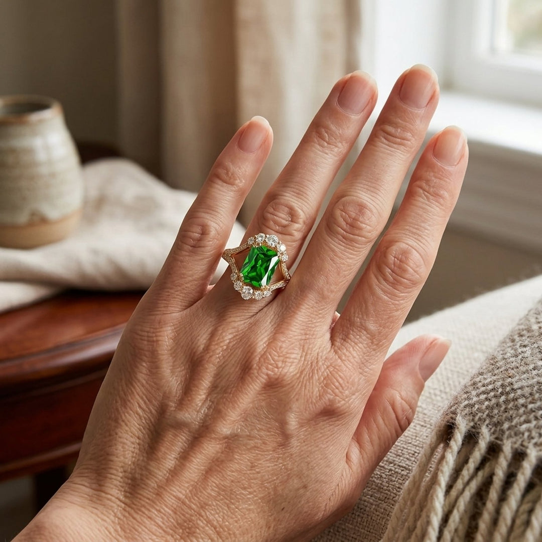 Emerald Cut Halo Diamond Accent Ring