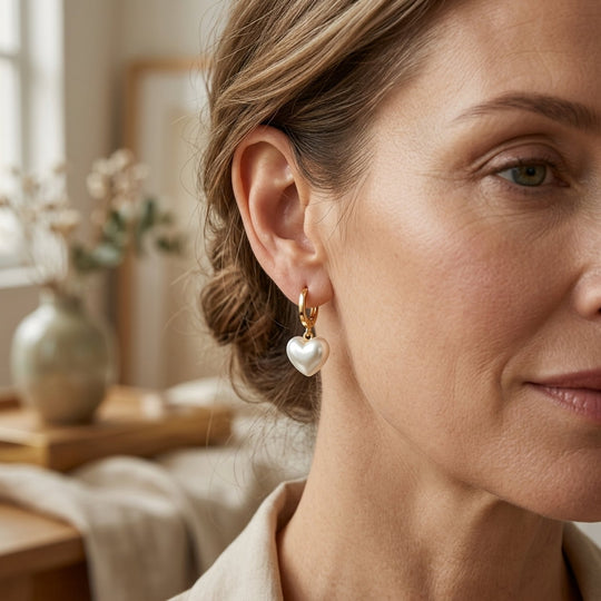 Gold-Plated Heart Pearl Hoop Earrings
