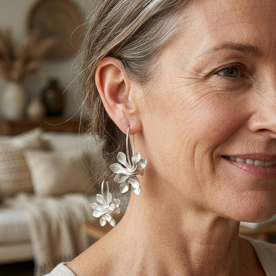 Handcrafted Sterling Silver Flower Drop Earrings