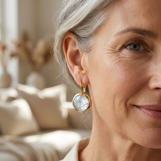 Round Stone Gold-Plated Drop Earrings