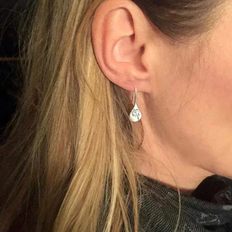 Sterling Silver Engraved Dandelion Drop Earrings