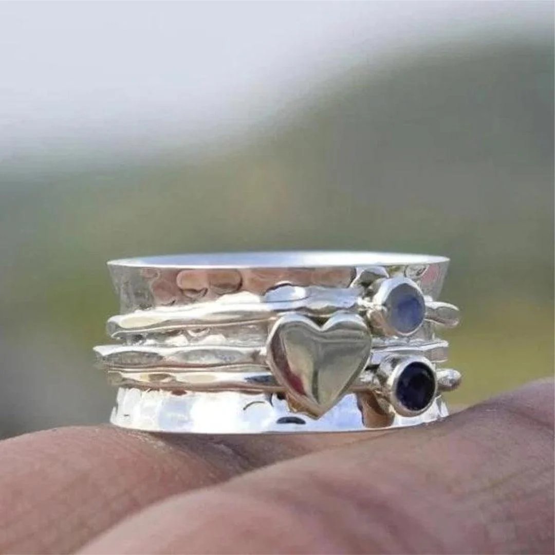 Silver Hammered Multi-Stone Spinner Ring