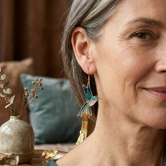 Enamel Hummingbird Drop Earrings