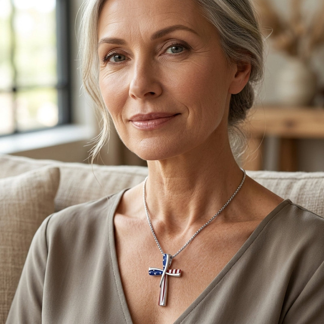 Sterling Silver American Flag Cross Pendant