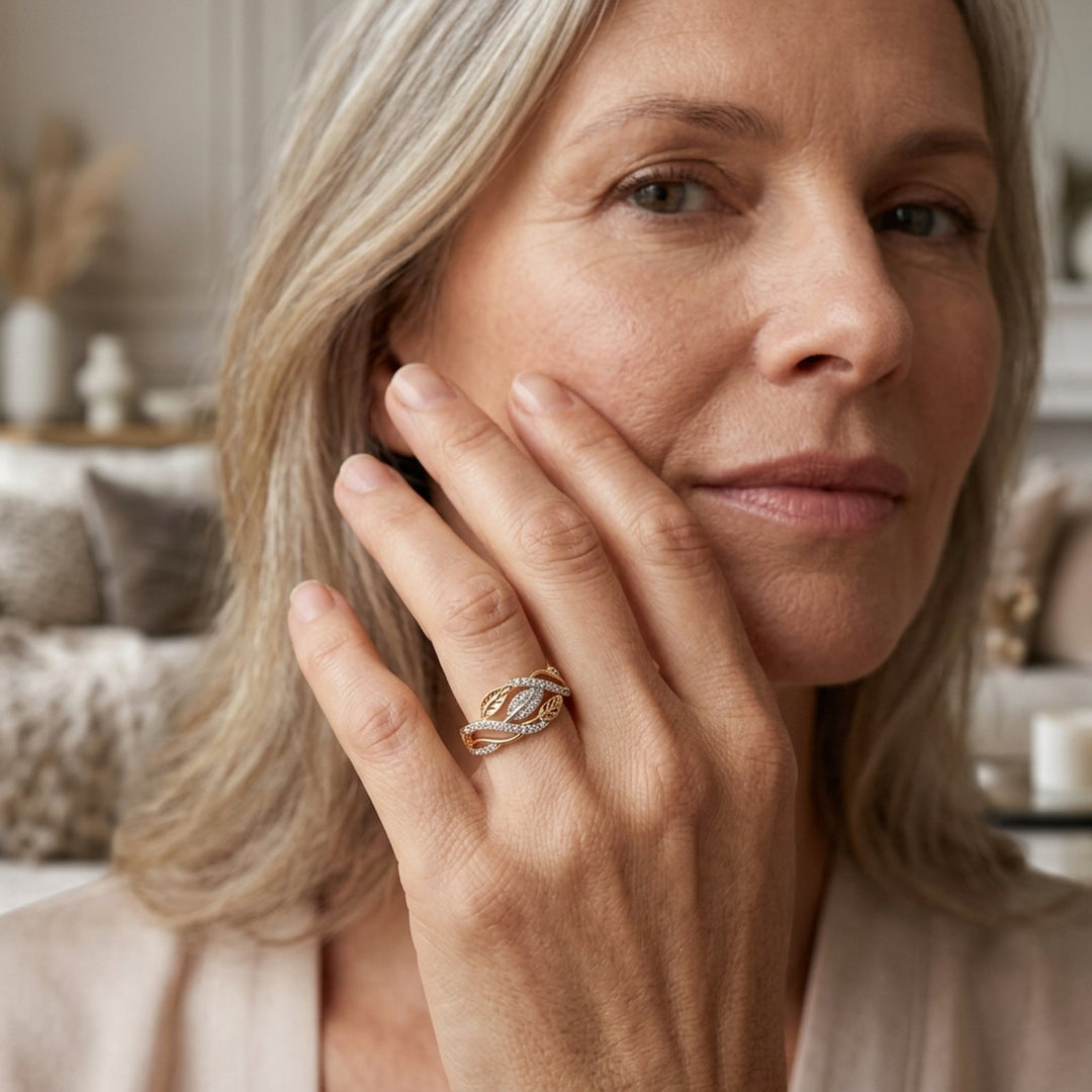Cubic Zirconia Leaf Motif Ring