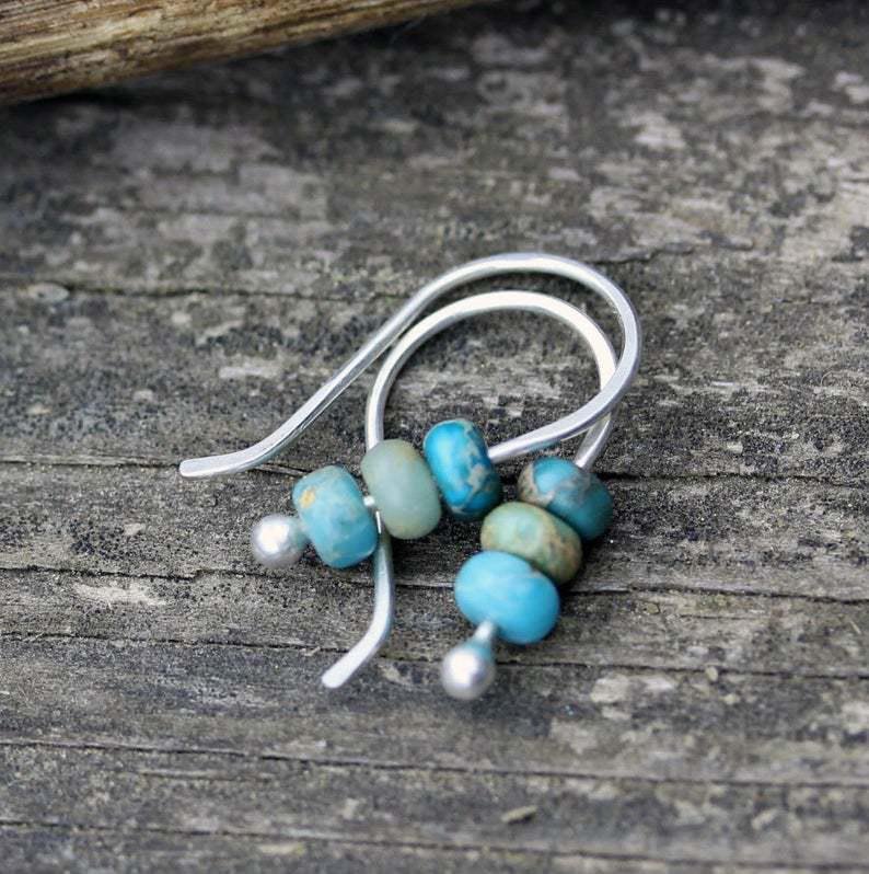 Sterling Silver Hook Natural Stone Beaded Earrings