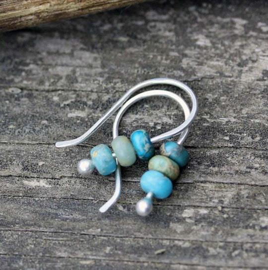 Sterling Silver Hook Natural Stone Beaded Earrings