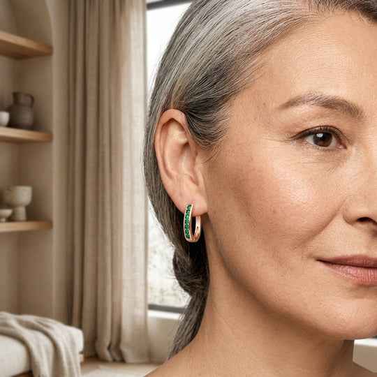 Channel-Set Emerald Gold Hoop Earrings
