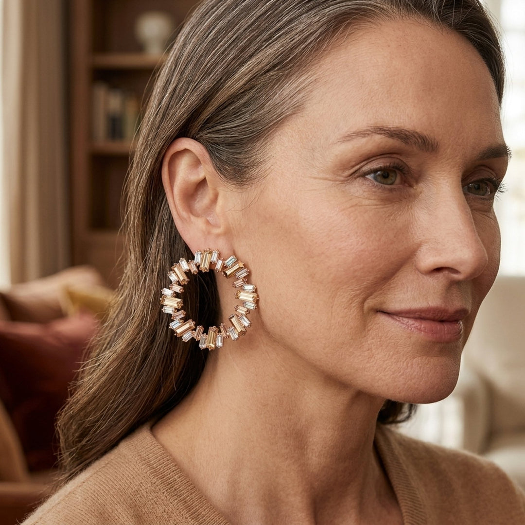Baguette Circular Stud Earrings