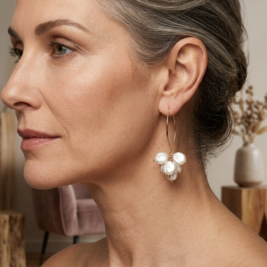 Gold Wire Baroque Pearl Cluster Earrings