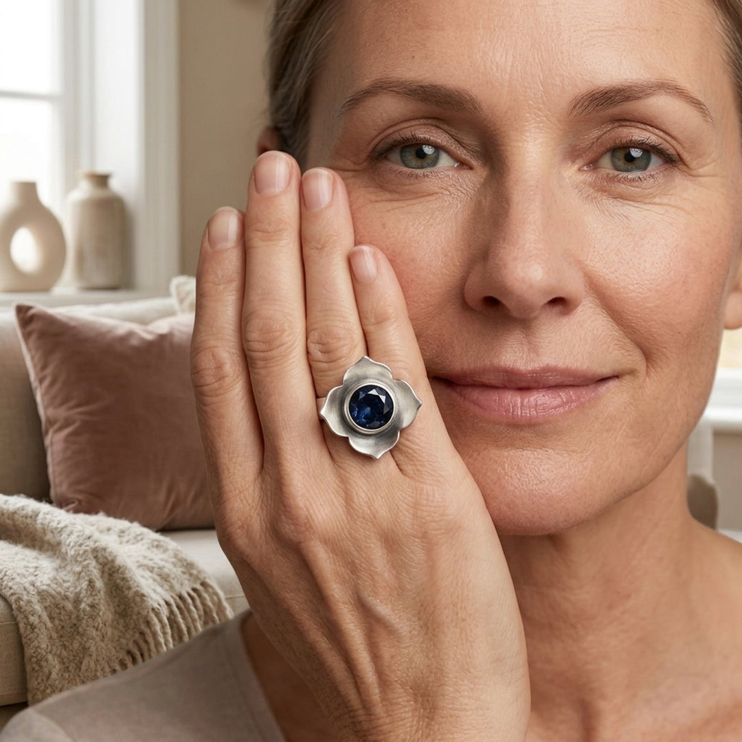 Sterling Silver Bezel Set Flower Ring