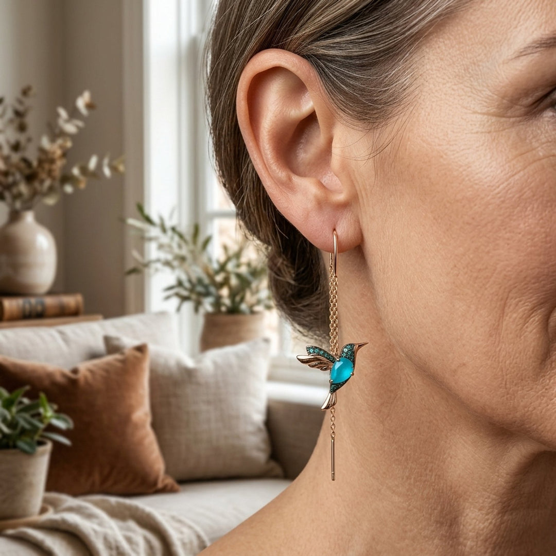 Hummingbird Chain Drop Earrings