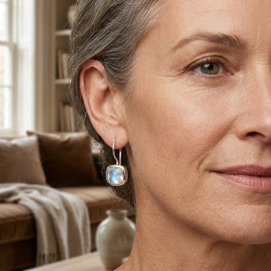 Sterling Silver Cushion-Cut Moonstone Drop Earrings