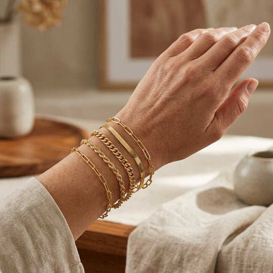 Mixed Chain Link Gold Bracelet Set