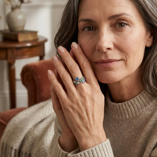 Multi-Stone Bezel-Set Sterling Silver Ring