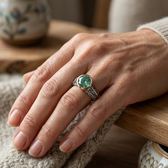 Bezel-Set Sterling Silver Filigree Ring
