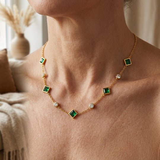 Gold-Plated Geometric Station Chain Necklace
