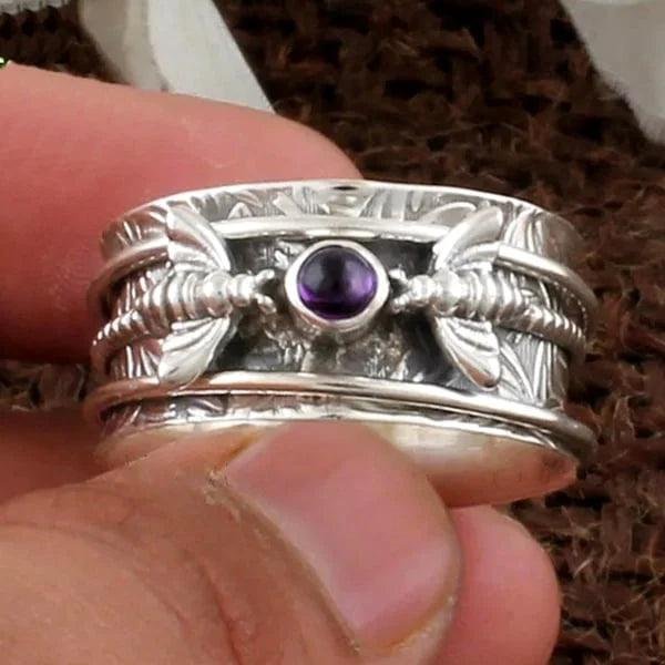 Sterling Silver Amethyst Feather Spinner Ring