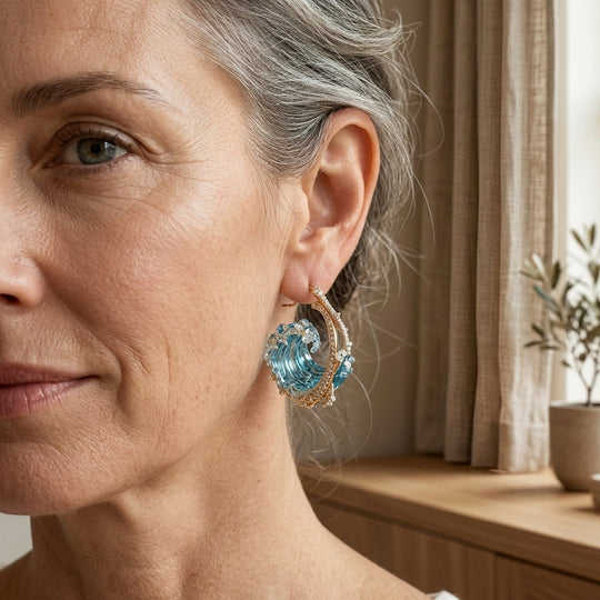 Wave-Inspired Embellished Hoop Earrings