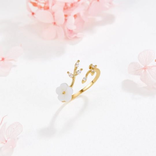 Gold-Plated Open Band Floral Ring