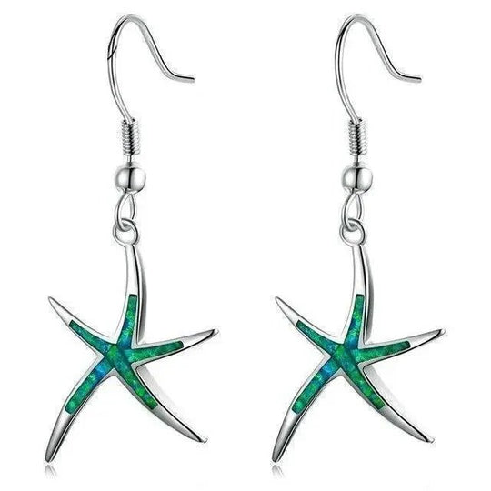 Opal Inlay Sterling Silver Starfish Earrings