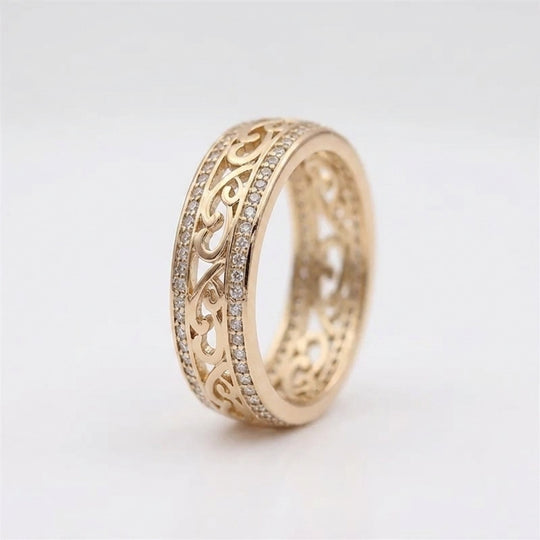 Diamond-Accented Hollow Filigree Band