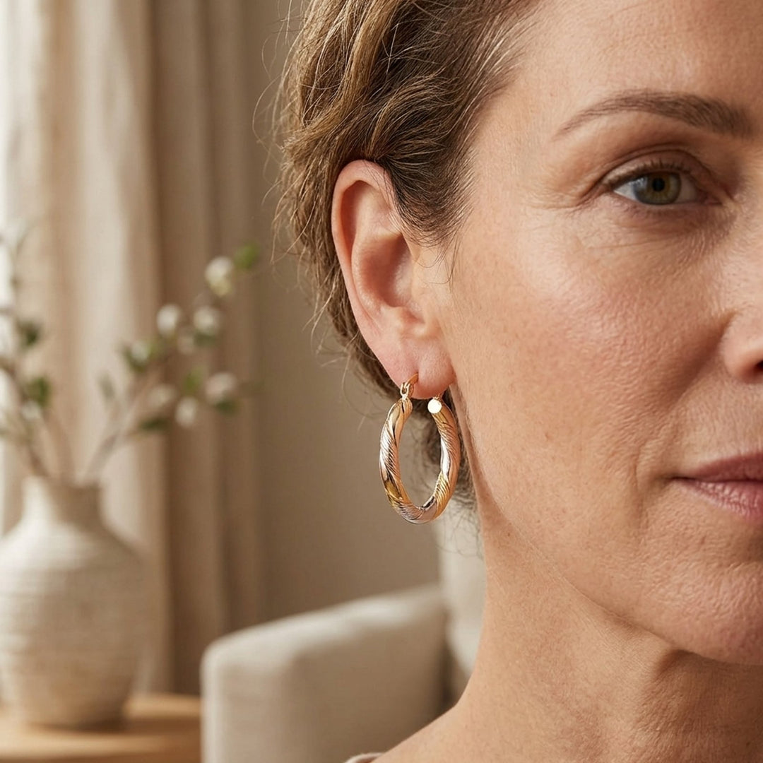 Twisted Tri-Tone Hoop Earrings