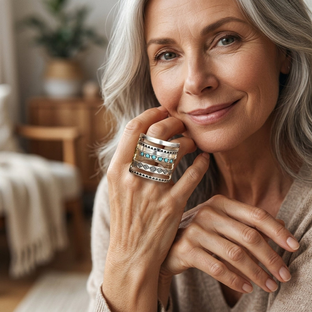 Stacked Turquoise Stone Boho Ring