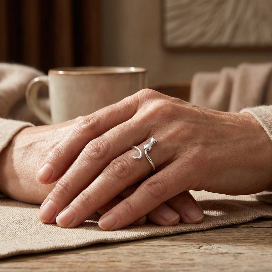 Adjustable Sterling Silver Cat Silhouette Ring