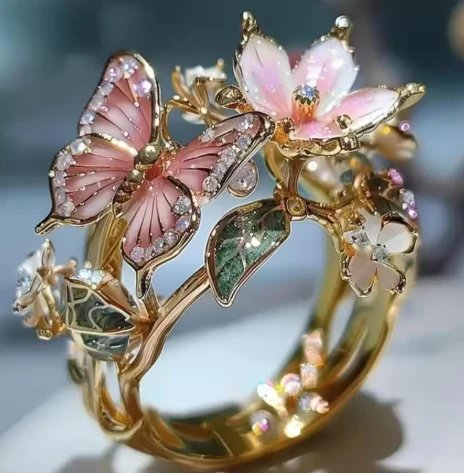 Gold Butterfly Floral Statement Ring