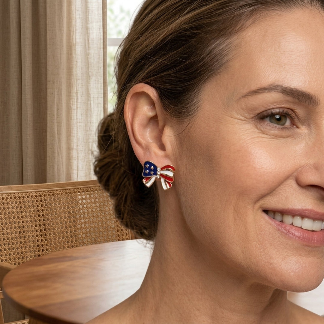 Rhinestone Enamel Bow Stud Earrings