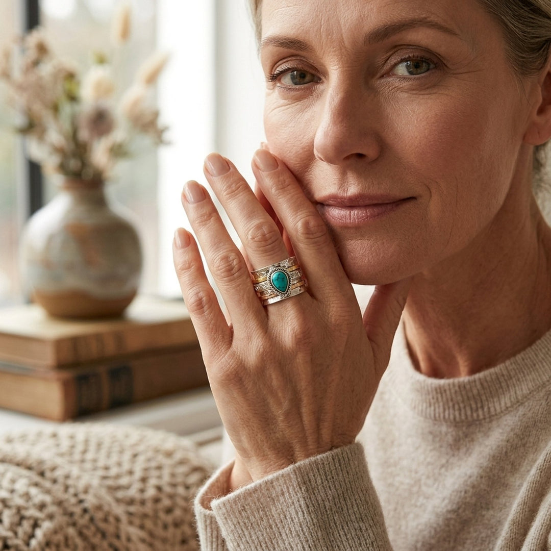 Turquoise Inlaid Two-Tone Stack Ring
