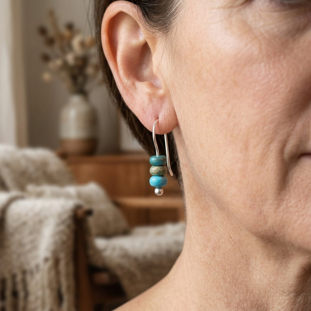 Sterling Silver Hook Natural Stone Beaded Earrings