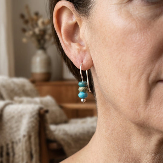 Sterling Silver Hook Natural Stone Beaded Earrings