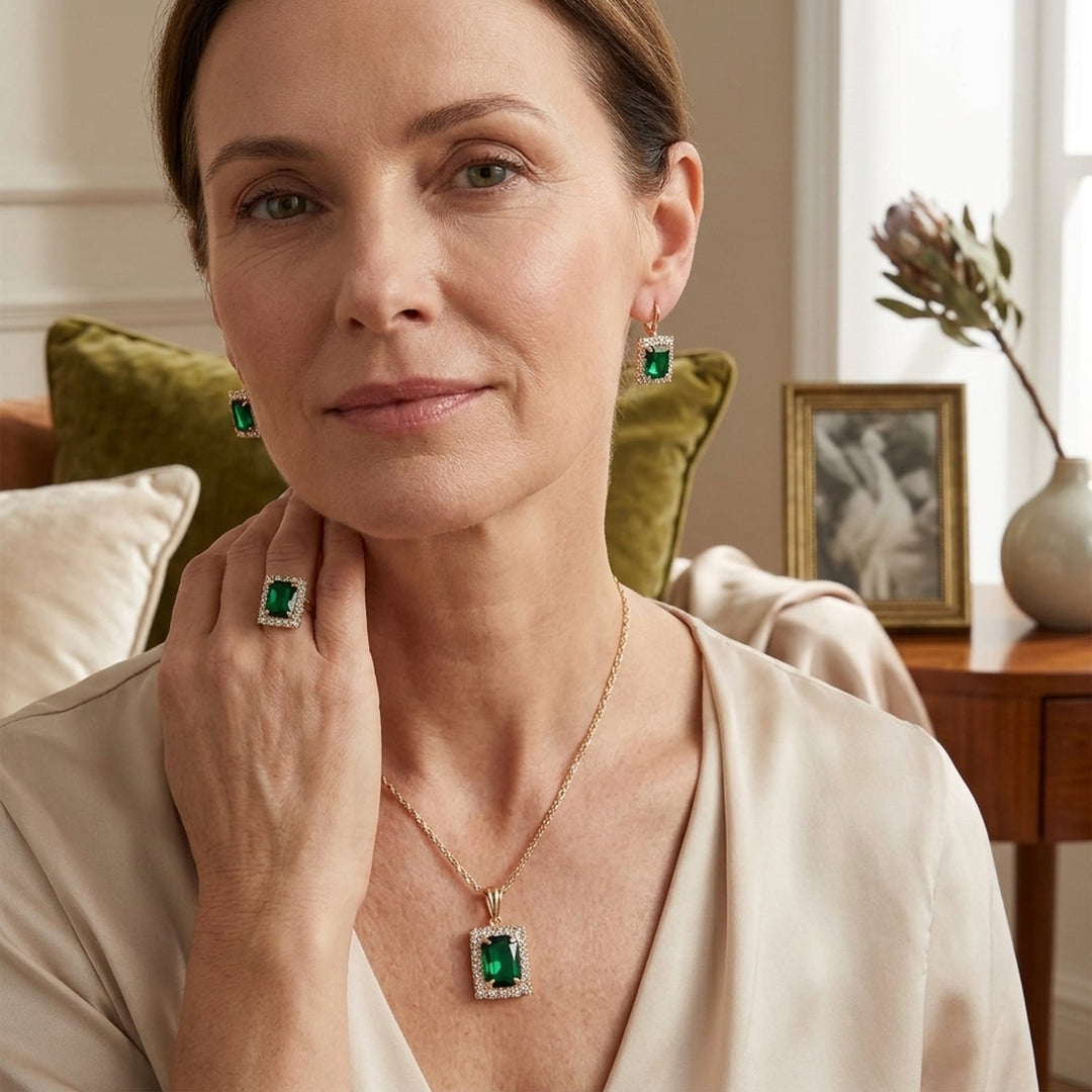 Gold-Plated Rectangular Jewelry Set