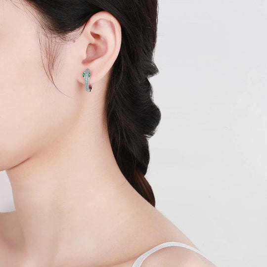 Sterling Silver Pave Snake Hoop Earrings