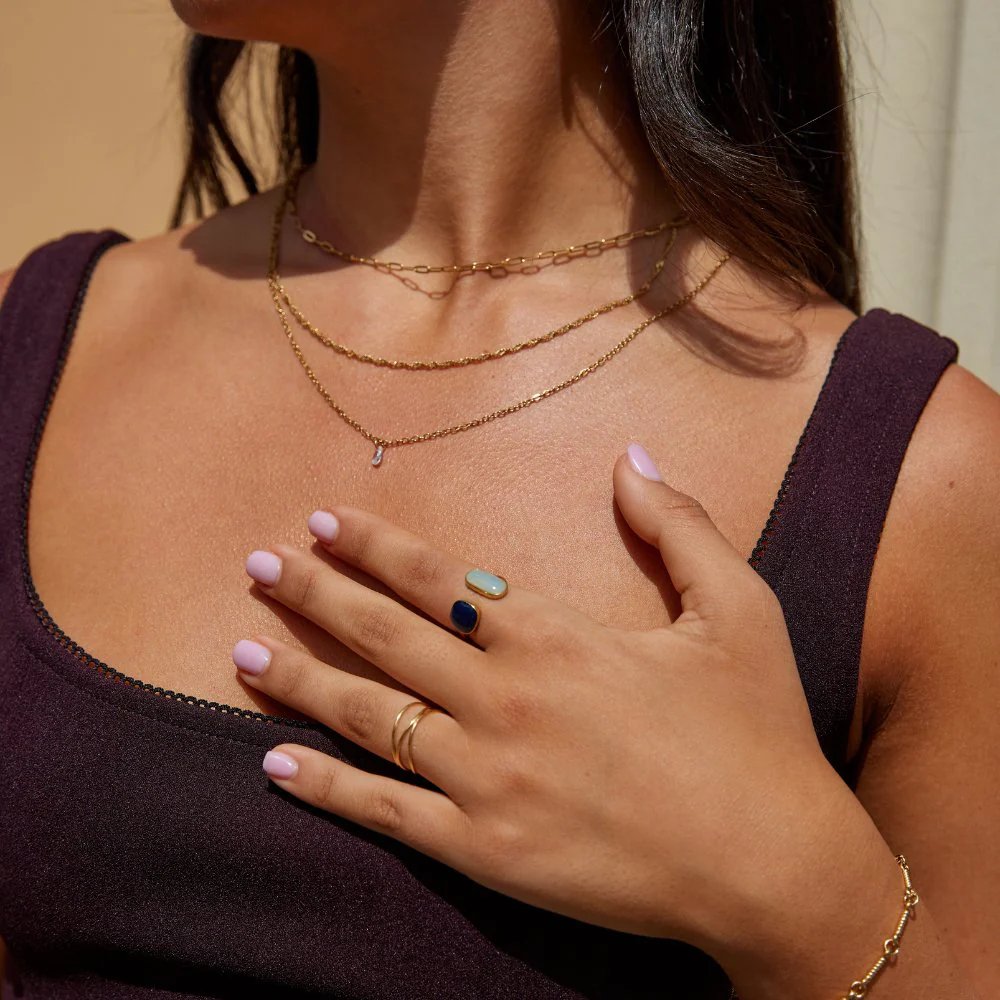 Dual Stone Gold-Plated Open Ring