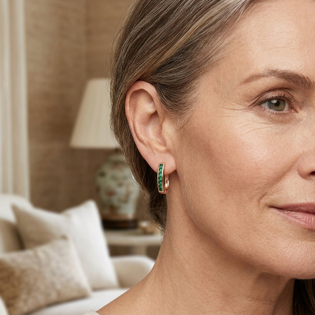 Channel-Set Emerald Gold Hoop Earrings