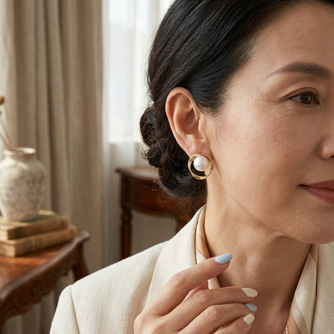 Pearl-Centered Gold-Plated Stud Earrings