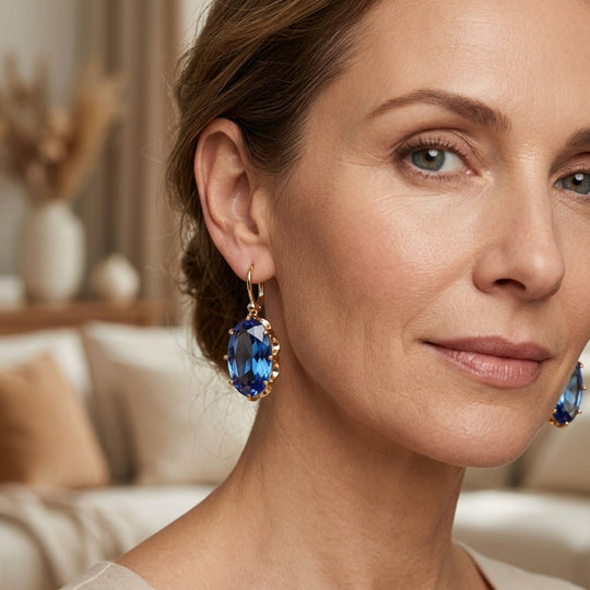 Gold-Plated Oval-Cut Gemstone Drop Earrings